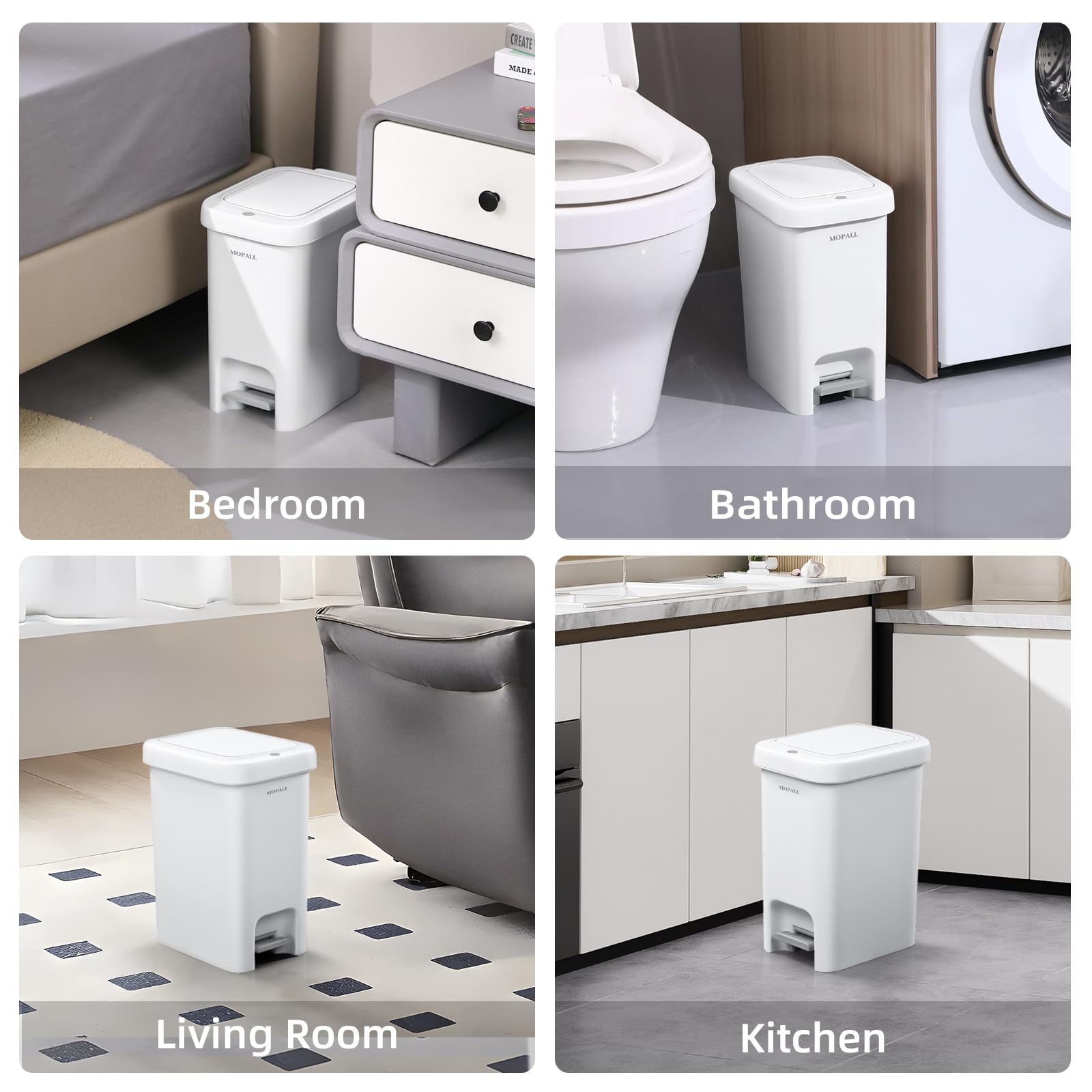 MOPALL 1.9 Gallon Slim Bathroom Trash Can with Lid - Dual-Way Opening (Step Pedal & Press Top) Small Trash Can for Narrow Spaces, Rust-Proof Wastebasket Small Garbage Can for Bathroom, Bedroom, Office
