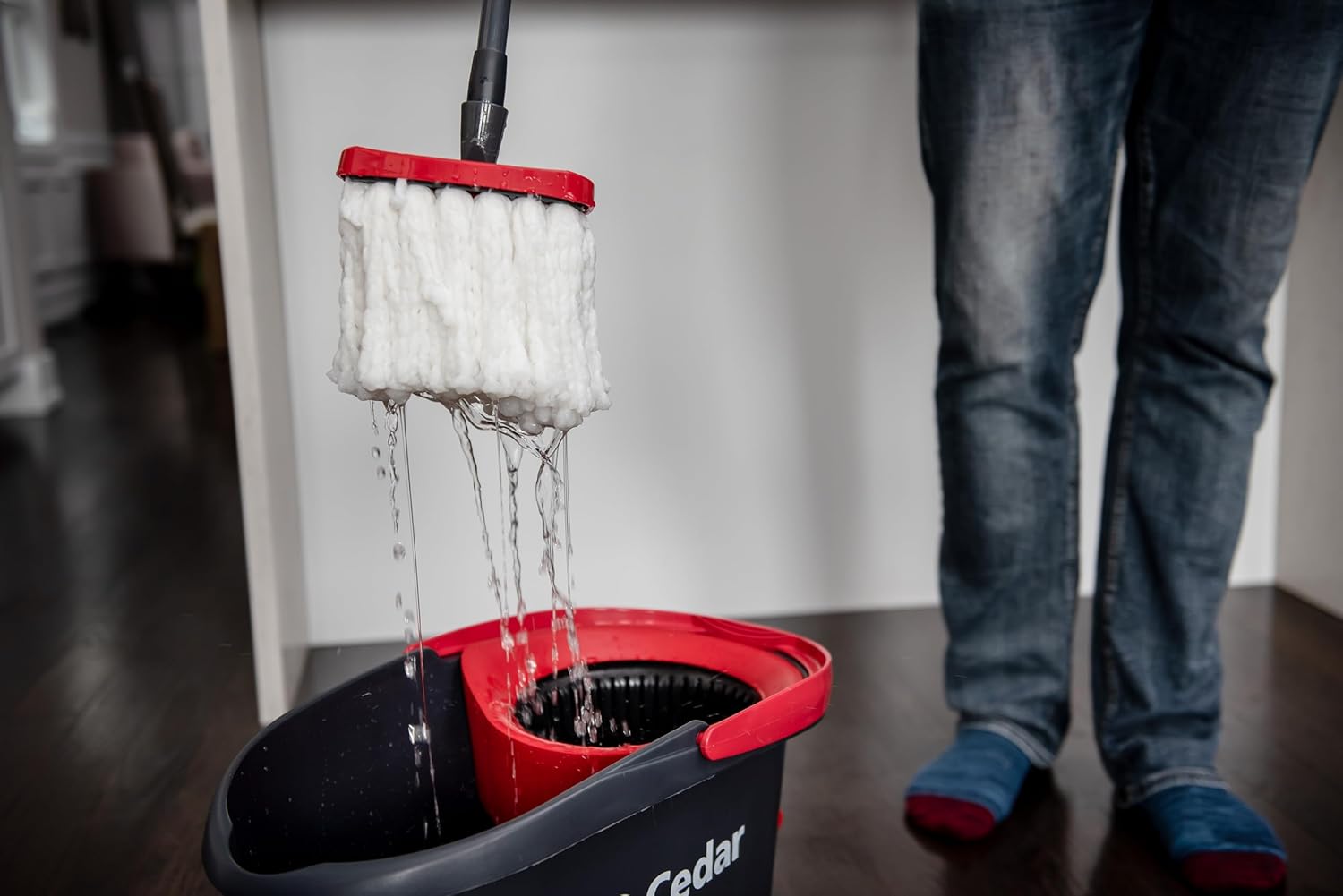 O-Cedar EasyWring Microfiber Spin Mop & Bucket | Efficient Floor Cleaning System with Extra Refill - Red/Gray