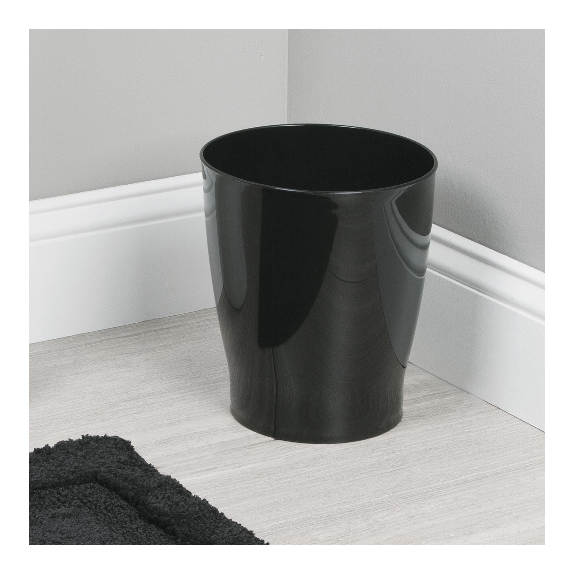 iDesign Small Round Bathroom Trash Can - Ideal for Bathroom or Office, Black, Made in USA
