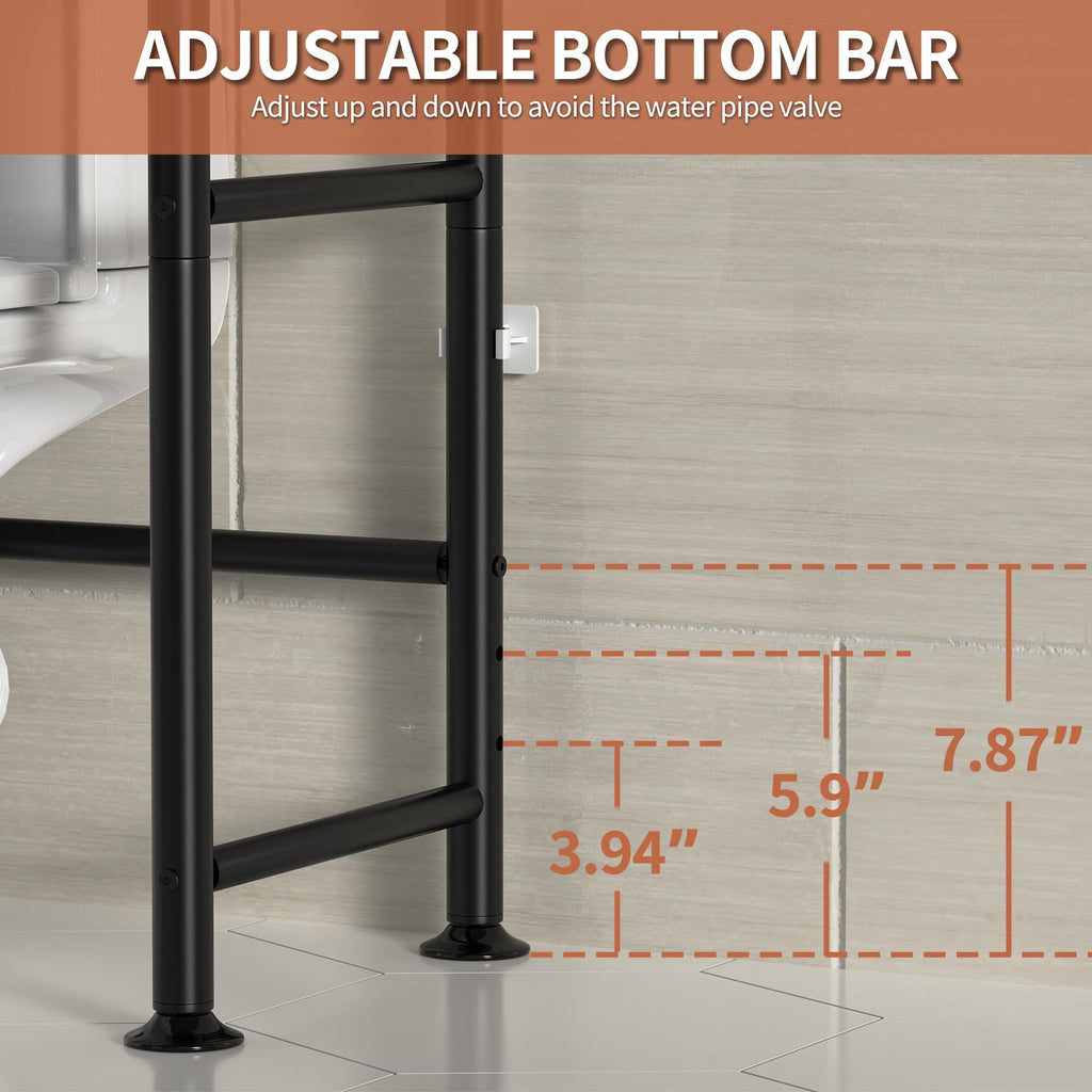 ASCENREST 3-Tier Over The Toilet Storage, Freestanding Metal Bathroom Shelves, Space Saver Above The Over Toilet Storage Shelf for Bathroom (Black)
