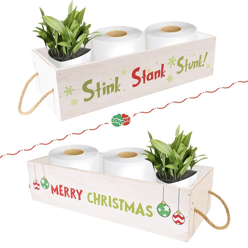 Christmas Wooden Toilet Paper Storage Basket with Rope Handles
