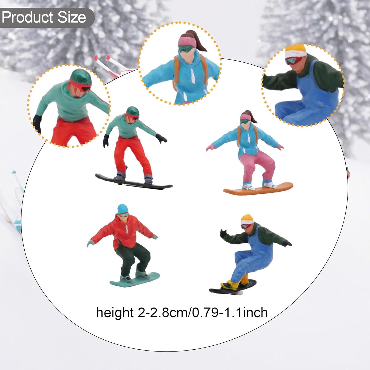 Menolana Miniature Skier Figurines - 4Pcs 1/64 Scale Snowboarding Models for Dollhouse & Railway Decor