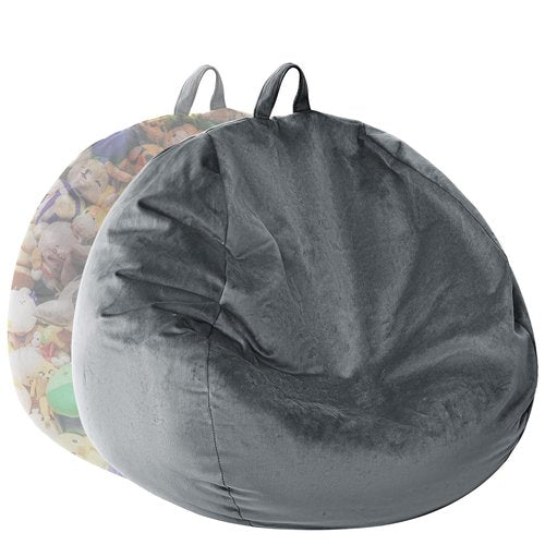 ILPEOD Stuffed Animal Storage Bean Bag Chair Cover Only(No Filling) - Soft and Durable Washable Cover - Drip Oversized Lounge Chair Slipcover for Kids, Adults, Teens - 2.5FT Charcoal