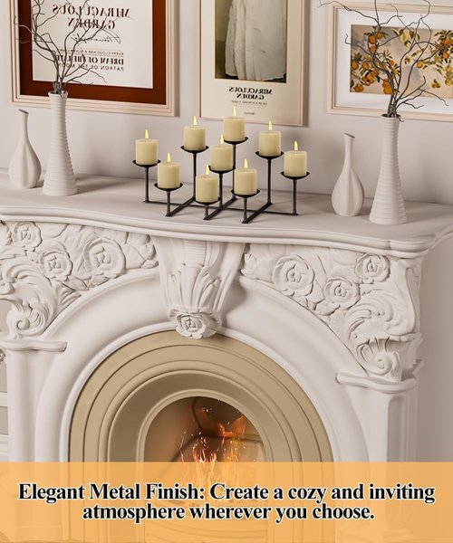 Fireplace Candle Holder - 9 Wax Pillar Plates | Elegant Iron Candelabra for Home Decor & Events