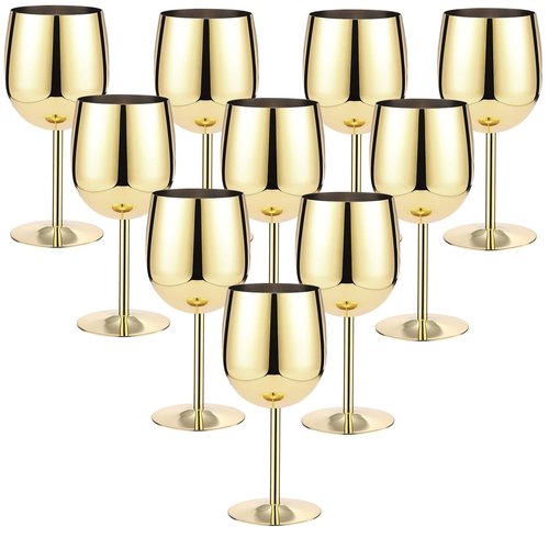 Irenare Set of 12 Stainless Steel Wine Glasses Gold 12 oz Metal Wine Goblets Unbreakable Portable Stemmed Wines Glasses for Wedding Anniversary Party Travel Camping Outdoor Picnics
