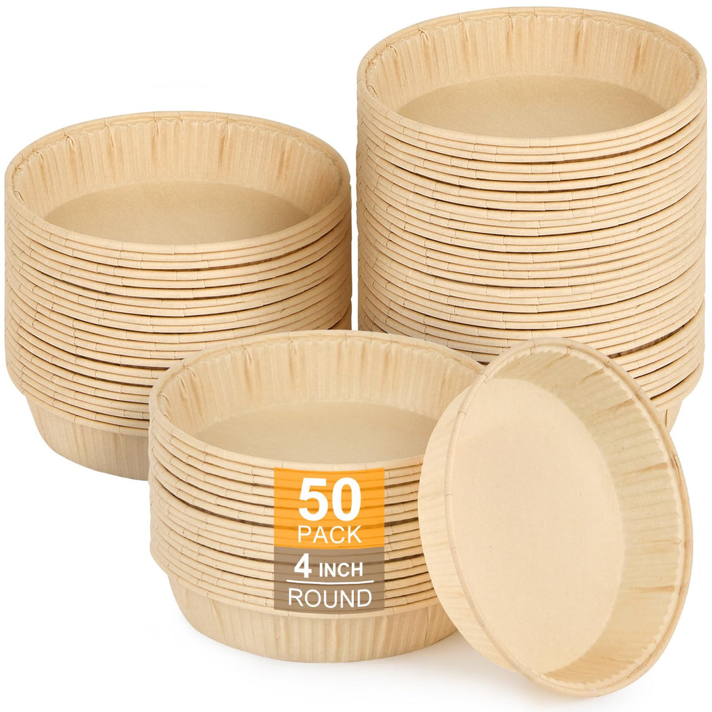 ZORRITA 50 Pcs Mini Tart Pans for Baking, 4 Inch Disposable Paper Pie Pans for Individual Small Pies, Tarts, Quiche, Cakes, Breakfast Sandwiches, Desserts, Cinnamon Rolls