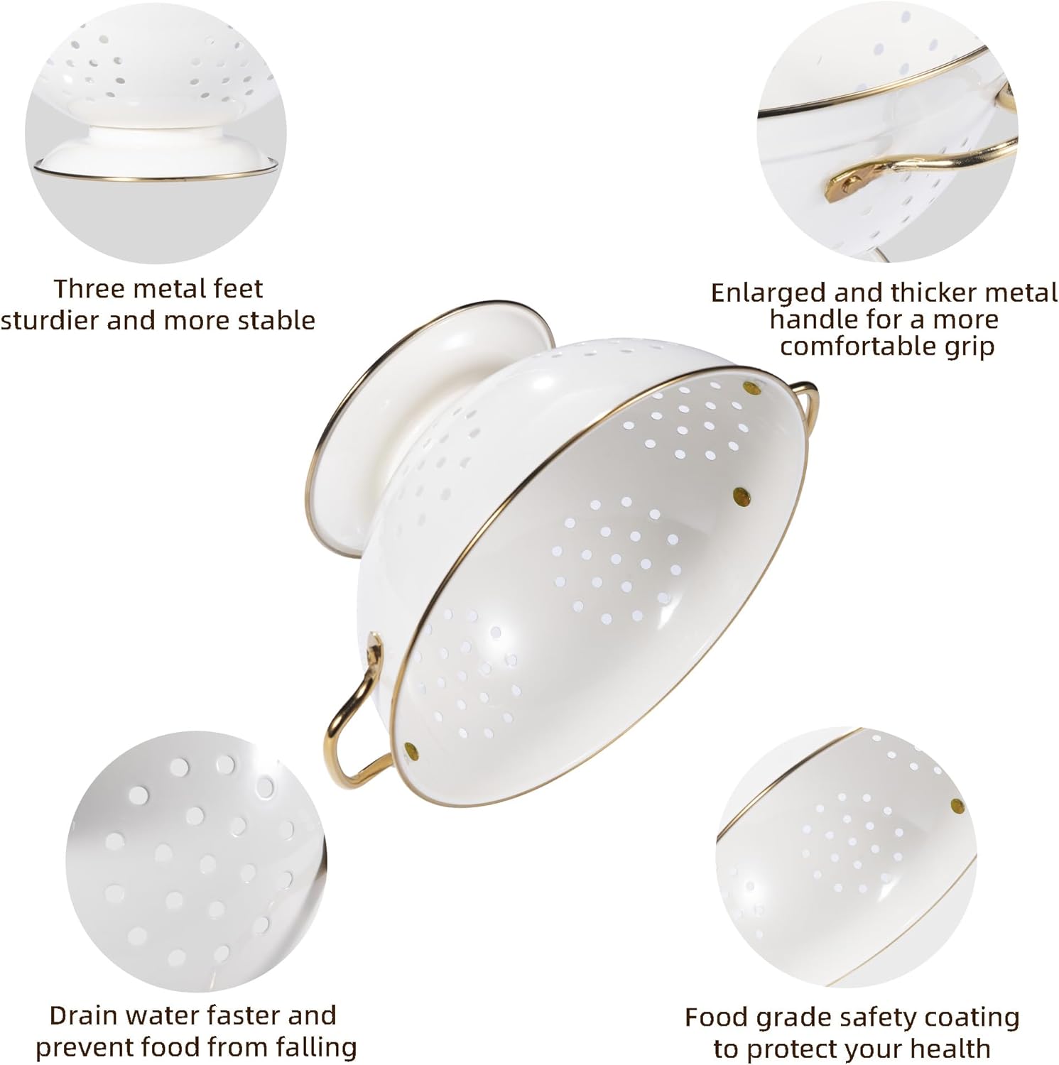 Metal Colander Set - 3-Piece Strainer Basket with Handles for Spaghetti, Pasta & Vegetables | 1, 3.5 & 5 Qt (Cream)