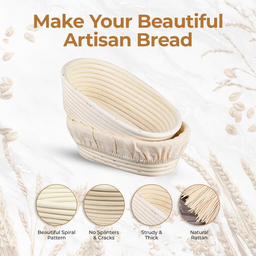 Banneton Bread Proofing Basket 9" Oval | Sourdough Proofing Basket with Linen Liner | Oval Banneton Bread Basket for Sourdough Baking Supplies | Non-Stick Bread Proofing Bowl for Perfect Loaves