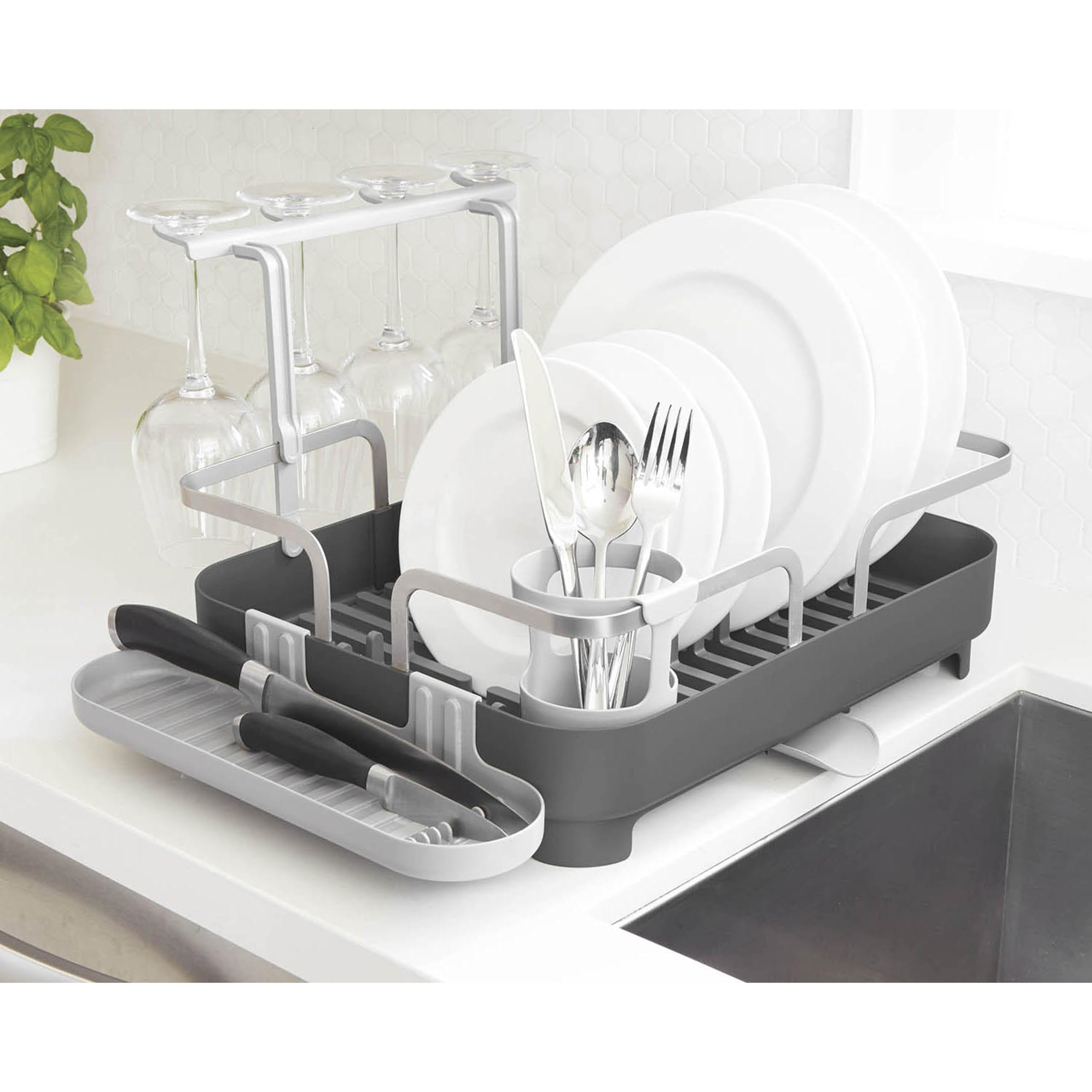 Umbra Holster Dish Rack– Molded Plastic Dish Drying Rack with Drainage Spout, Charcoal