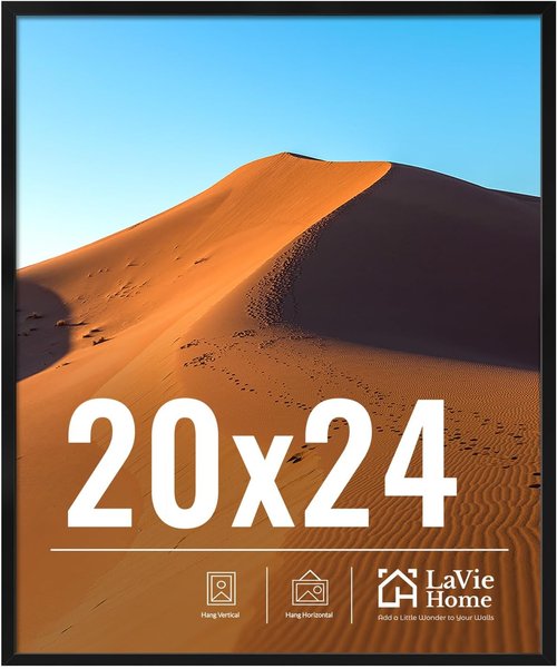 LaVie Home 20x24 Picture Frame - Classic Black Wall Display Frame with HD Plexiglas | Vertical & Horizontal Use