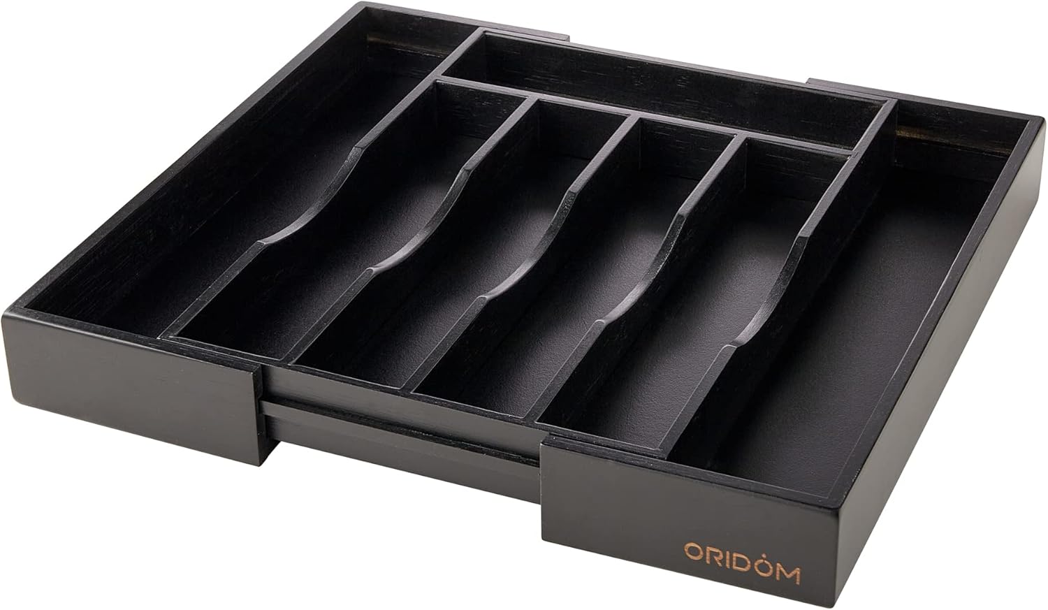 Skiennix Expandable Bamboo Kitchen Drawer Organizer - Adjustable Cutlery Tray for Utensils | Black