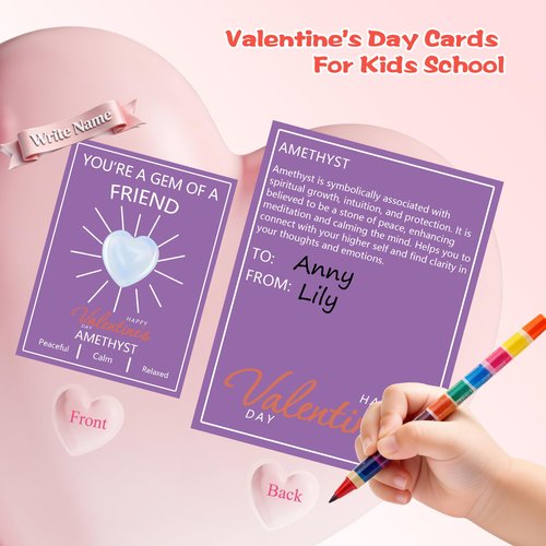 12 Pack Valentine’s Day Gifts for Kids, Valentine’s Day Cards with Heart-Shaped Crystal Gemstones for School Classroom Exchange, Valentine Party Favors&Goody Bag Fillers for Girls and Boys Ages 4–12