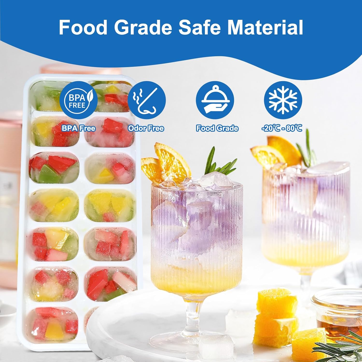 Skiennix Ice Cube Tray - Easy-Release Silicone Ice Cube Molds with Lids | Stackable 3-Pack, BPA-Free