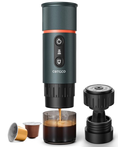 COTGCO Portable Espresso Maker 20 Bar Self‑Heating & Auto-off | 13500 mAh Battery Brews 8 Shots | 12 V Mini Coffee Machine Compatible with Nespresso Original Pods | Car/Travel/Camping