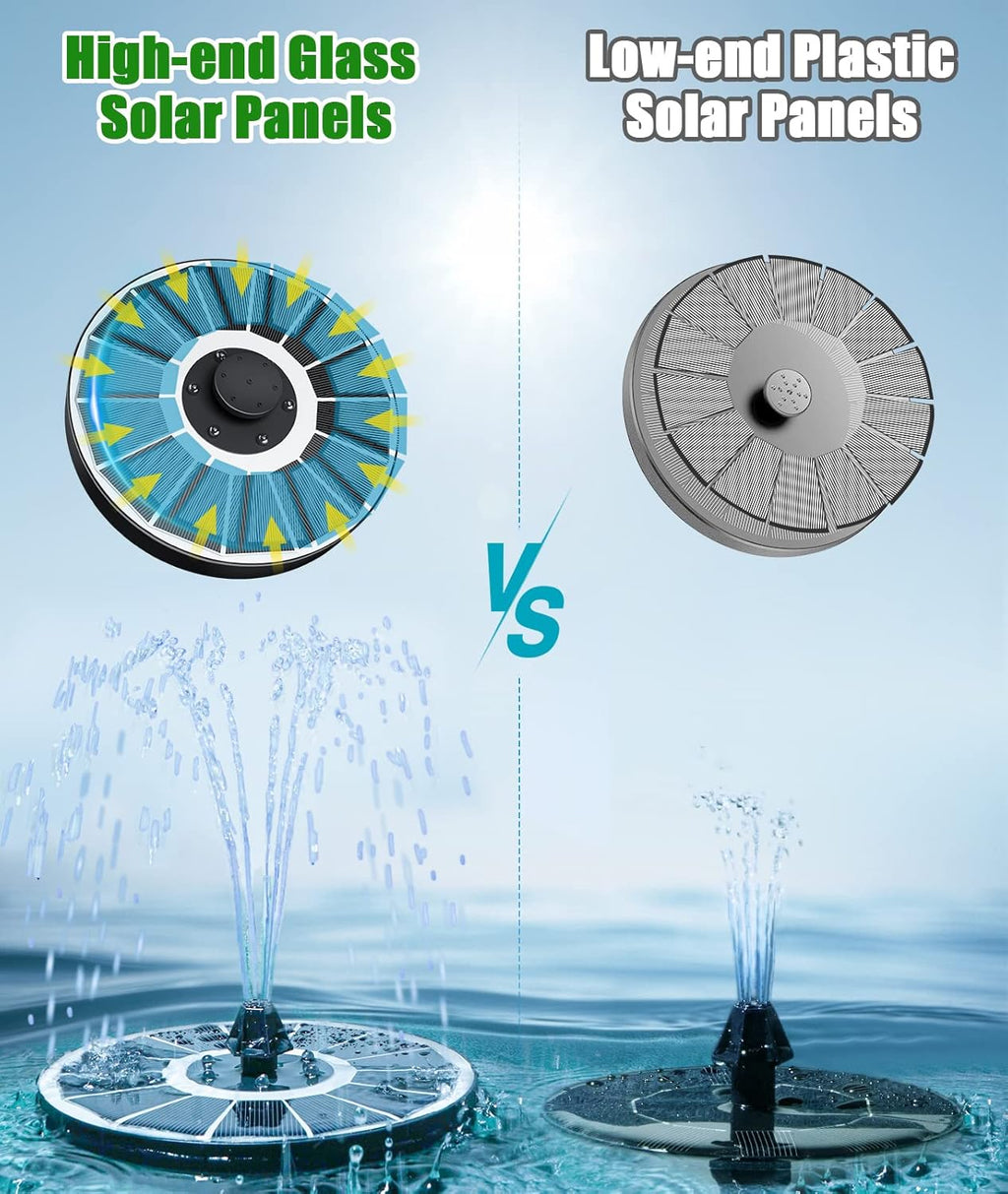 SZMP Solar Fountain - Upgraded 100% Glass Panel, 3.5W Floating Water Pump with 2000mAh Battery & 7 Nozzles | Ideal for Garden & Pond