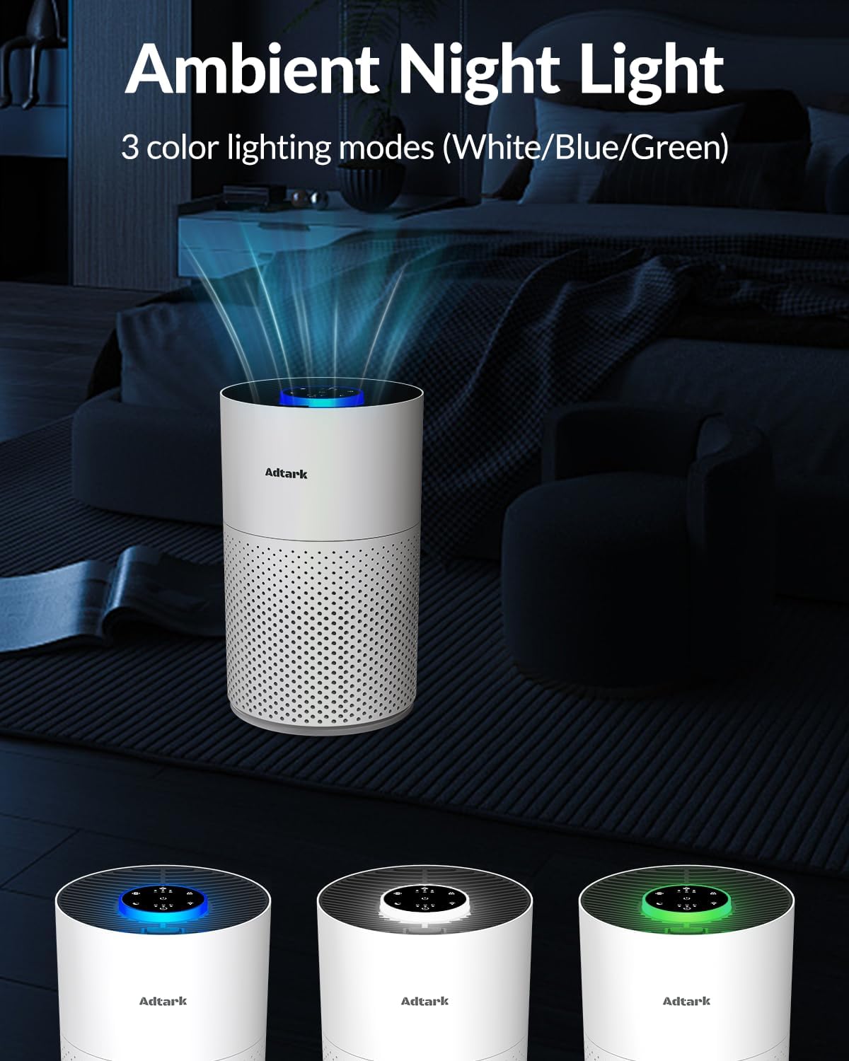 ADTARK Air Purifier - 3-in-1 Filter with Sleep Mode & Aroma Function | Ideal for Home, Office, Dorm (White)