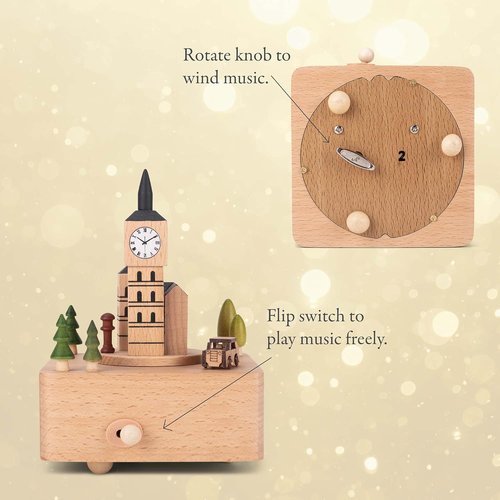 Cottage Garden Big Ben Musical Figurine - Woodgrain Beech | 6-Inch Wind-Up Design
