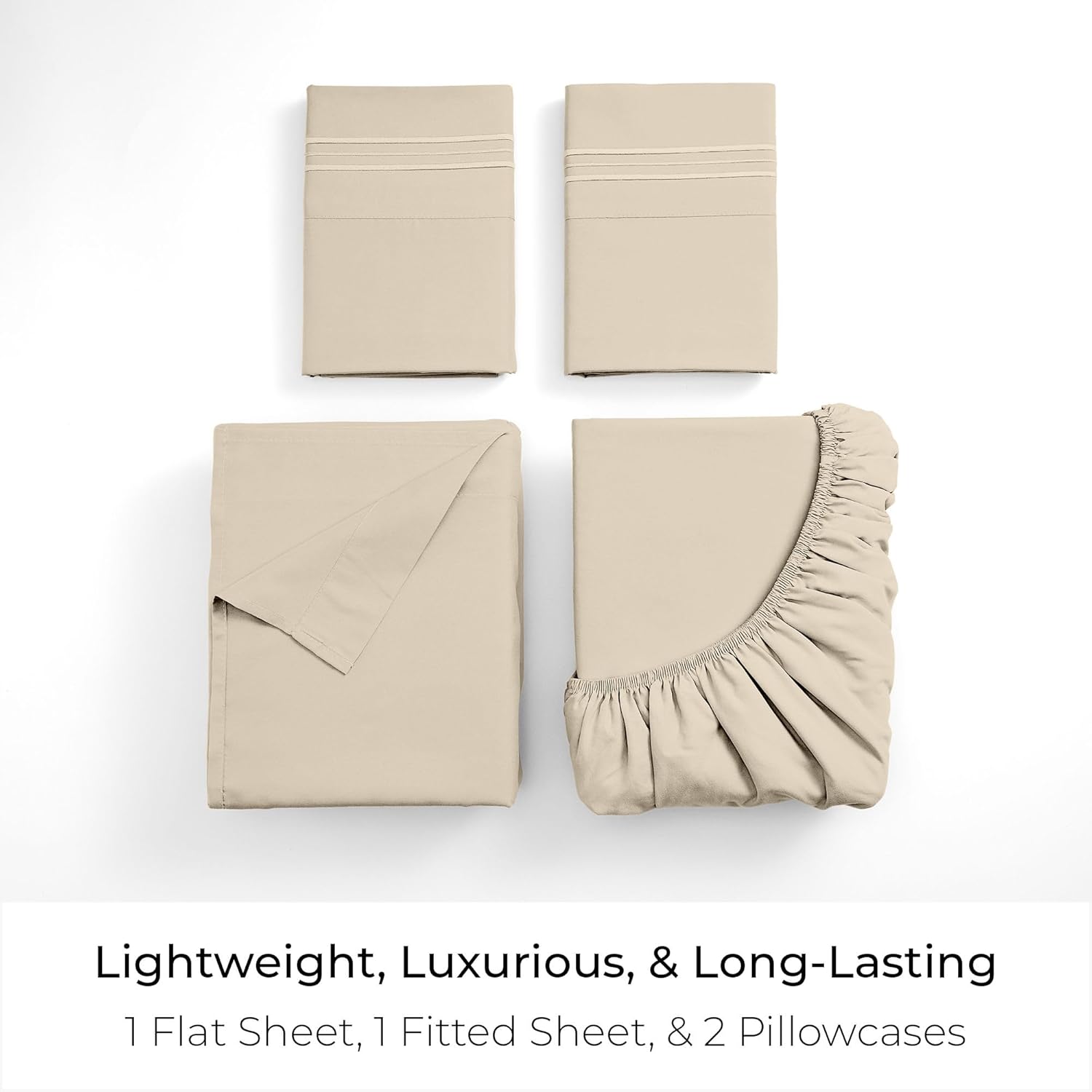 Mellanni Queen Sheets Set - 4 PC Hotel Luxury Bedding | Extra Soft, Cooling, Wrinkle-Resistant (Beige)