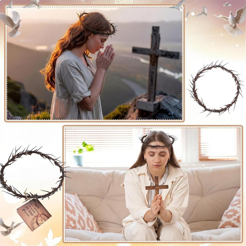Yinder Crown of Thorns Set - Authentic 8" Jesus Thorn Crown for Lent & Holy Week Decor | Religious Gift