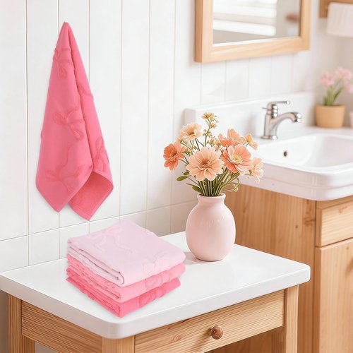 Whaline 3Pcs Valentine's Day Pink Bow Hand Towel 3D Jacquard Cotton Towel Absorbent Coquette Dish Towels for Home Kitchen Bathroom, 13.8 x 29.5 Inch