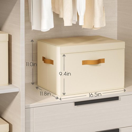 Homsorout Large Storage Bins with Lids - Front Opening Fabric Organizers | Collapsible Beige Baskets, 6 Pack