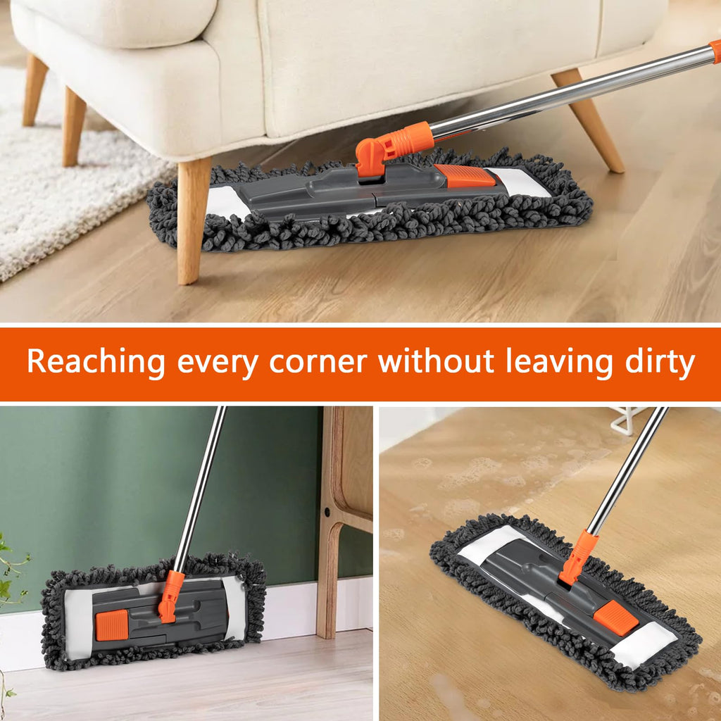 Dust Mop for Floor Cleaning with 3 Washable Pads and 55” Long Stainless Steel Handle,Microfiber Mop for Hardwood Floors, Tile, Marble Floors (Microfiber mop)