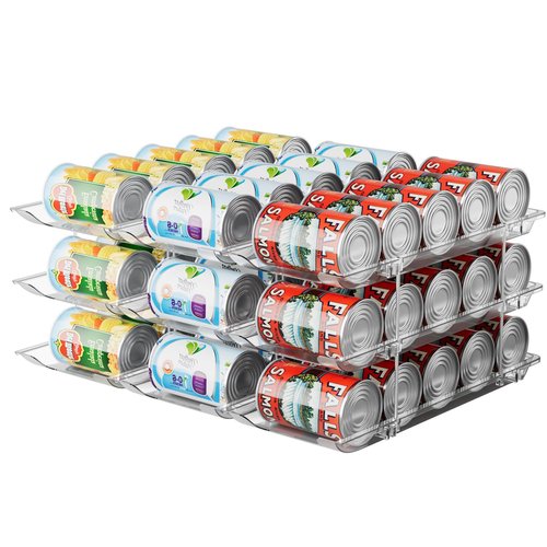 VEGEVIGI Can Storage Organizer for Pantry, Can Holders For Pantry, Canned Goods Food Dispenser, Clear Plastic Soup Can Shelf Rack, 3 Ties