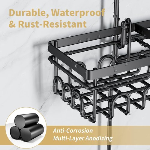 KEGII Hanging Shower Caddy - Rustproof Organizer with Soap Dish, Toothbrush Holder & Hooks | Ideal for Handheld Showerheads
