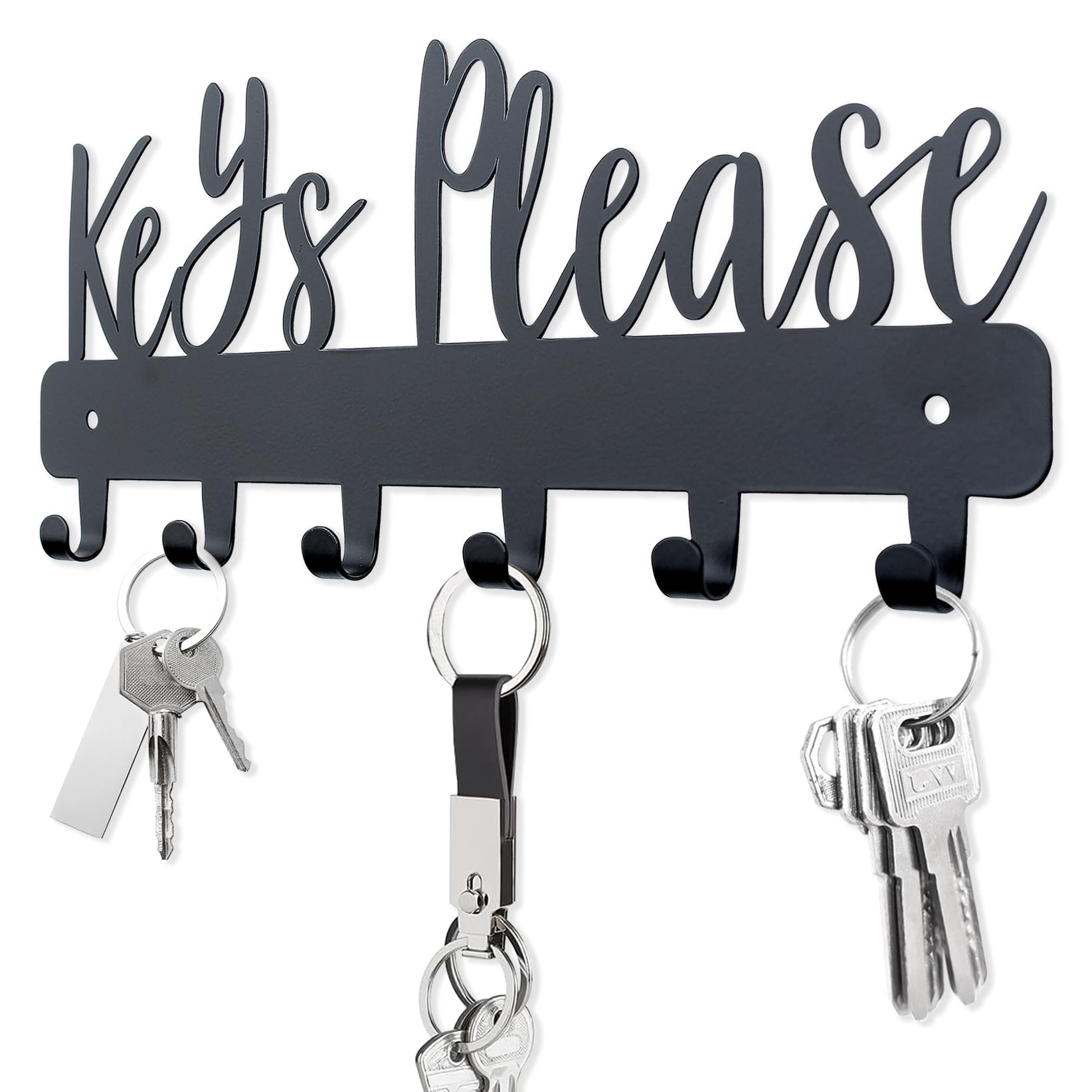BITALYE Keys Please Holder on Wall,Key Holder Wall Mounted,Black Metal Decorative Key Rack Hooks for Garage, Mudroom, Hallway,Entryway,Front Door,Office (Normal Size:11x4.57inches)