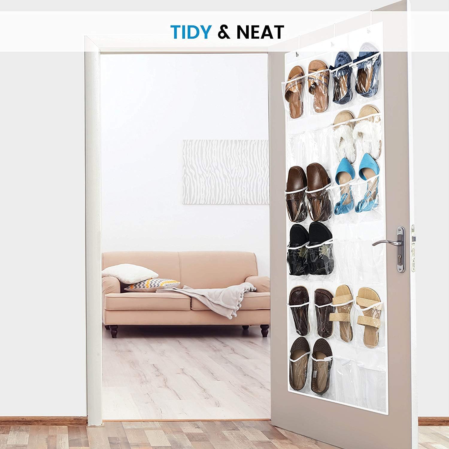 ZOBER Over The Door Shoe Organizer - 24 Pocket Hanging Rack for Shoes, Towels & Toys | Closet & Pantry Storage