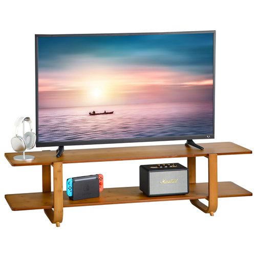 Mordchil HF Bamboo TV Stand for TVs up to 65", Media TV Console Table with Storage, Accent Entertainment Center with Shelf, Modern TV Stand for Living Room, Bedroom, 55"(L), Walnut