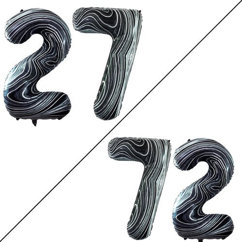 GOER Jumbo 27 Balloons - 42 Inch Marble Black Foil Helium for 27th Birthday Party Decorations
