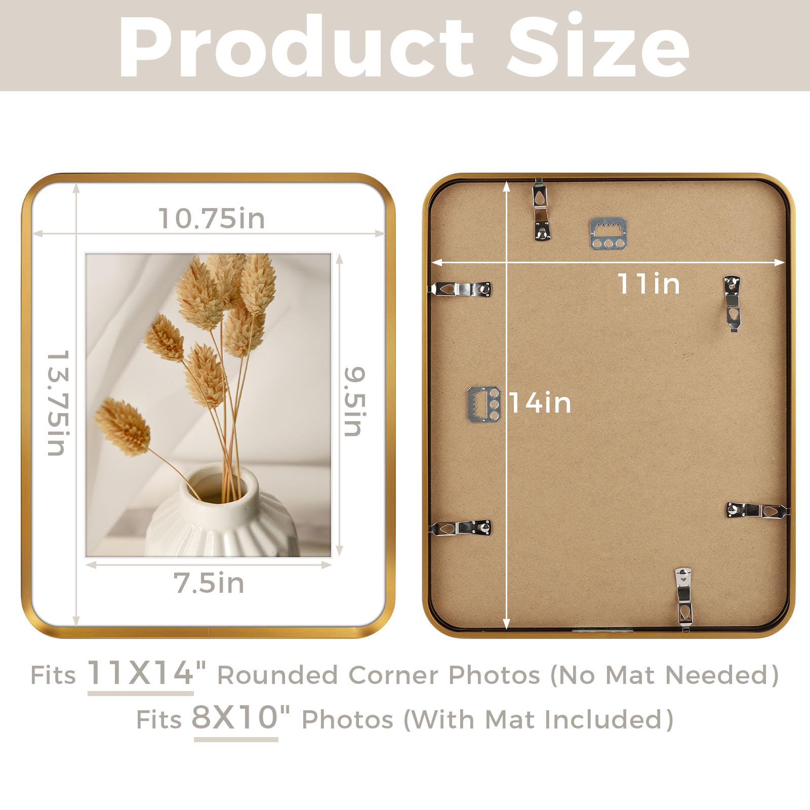 Golden State Art 11x14 Aluminum Picture Frame Bronze Gold - With Mat for 8x10 Photo or Without Mat for Round Edges 11 x 14 Photo with 1-inch Radius Corner - Real Glass - Matte Modern Wall Decor