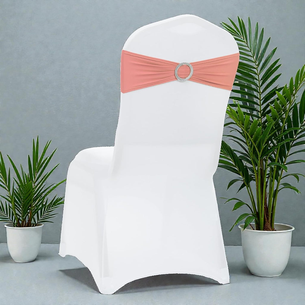 MDS Premium Spandex Chair Sashes - Stretch Chair Cover Bands with Buckle Slider | Pack of 100 - Coral Peach