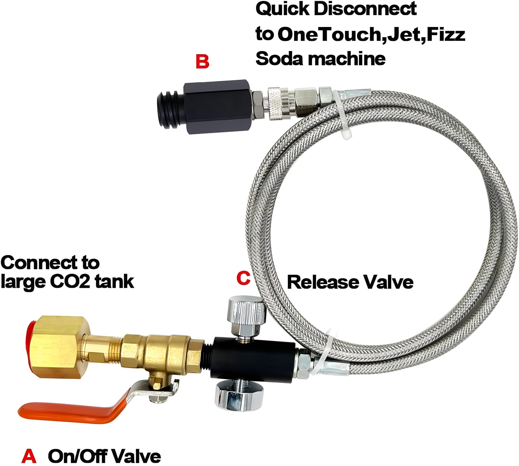 Soda Maker Adapter Hose Kit with Flow Control Ball Valve and 60inch Stainless Steel Hose,Carbonated Water Machine Co2 Tank Adapter Compatible with Jet One Touch Fizzi Aqua Fizz Blue Cylinder
