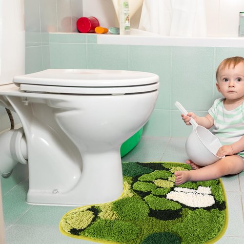 FYSUIMU Green Moss Bathroom Rug U Shaped Toilet Rug Soft Bath Mat Non Slip Washable Floor Mat for Home Hotel Bathroom Restroom Decor