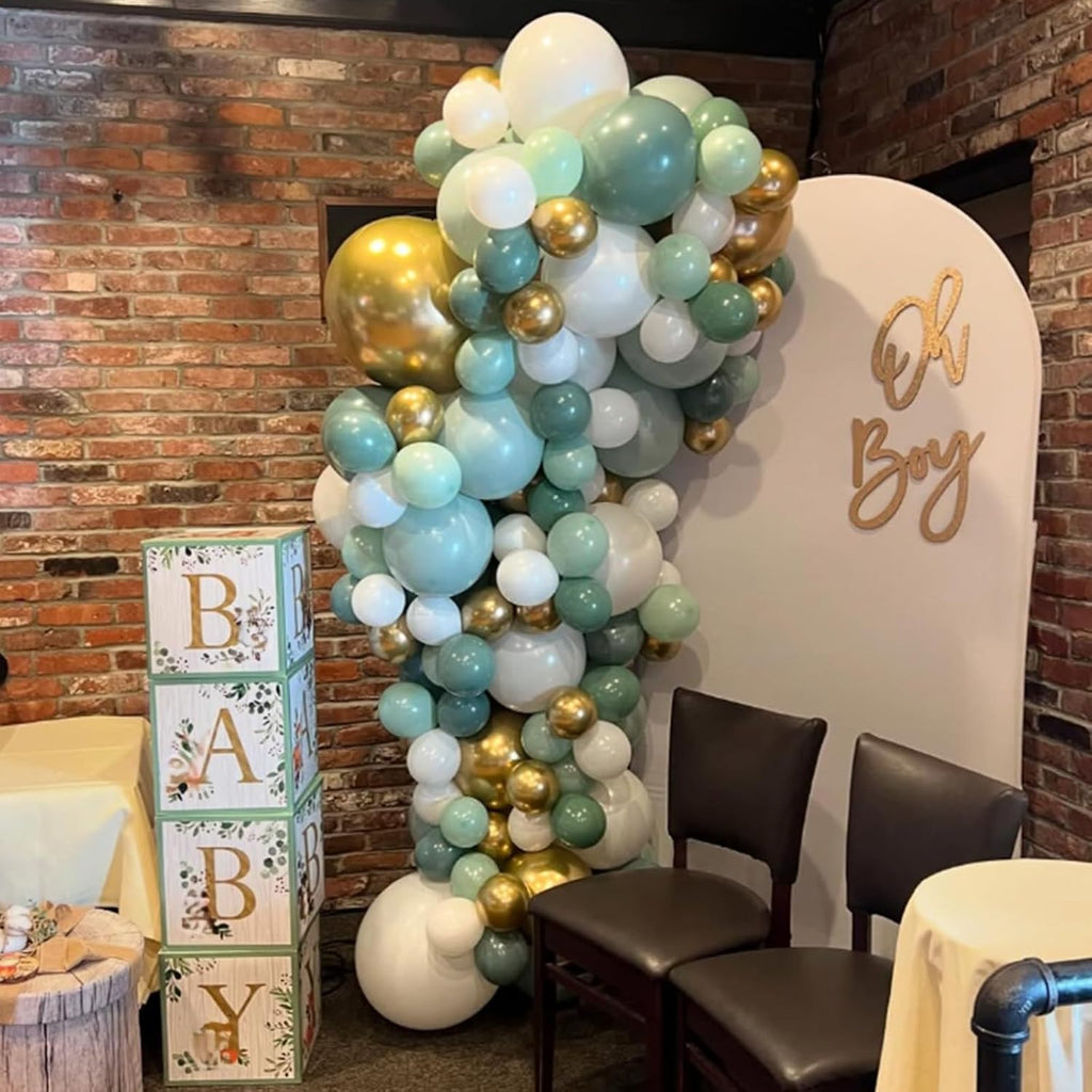 Sage Green & Blue Balloons - 60 PCS 12 Inch Dusty Green, Blue, Sand & Gold for Baby Shower | Wedding Decor