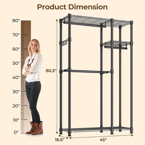 HYSEYY Heavy Duty Portable Closet - Adjustable Garment Rack with 4 Rods & Shelves | 73.6" L x 17.3" W x 76.4" H (Gray)