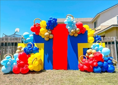 HKYOOD 161Pcs Cartoon Balloon Garland Arch Kit - Balloons with 4D Star Gold Long Balloons for Birthday Baby Shower Cartoon Carnival Circus Hedgehog Super Hero Gamer Theme Backdrop Party Decorations