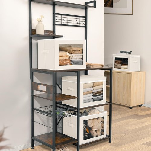 Homsorout Foldable Storage Boxes - Large Organiser Cubes with Lids & Clear Windows | Beige Fabric Containers