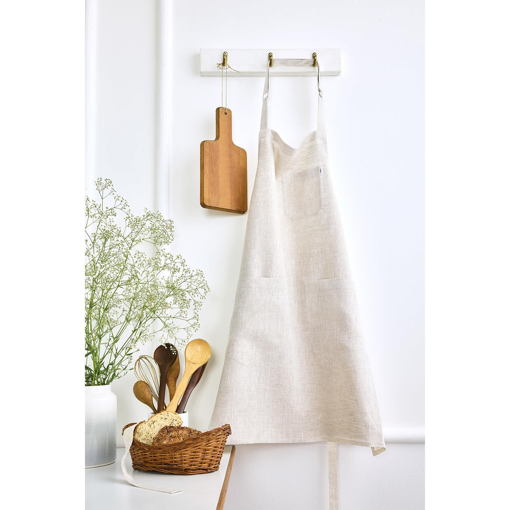 Solino Home Linen Kitchen Apron for Men & Women - Light Natural Bib Apron with Front Pockets - Handcrafted from European Flax