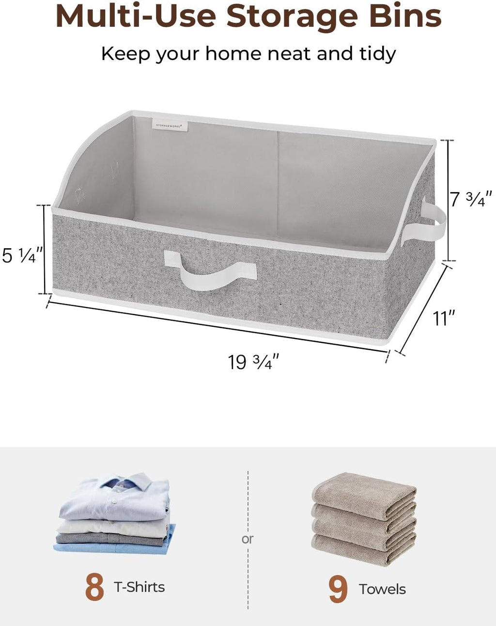 StorageWorks Trapezoid Closet Storage Bins - Foldable Fabric Organizing Baskets, Large Gray, 3-Pack
