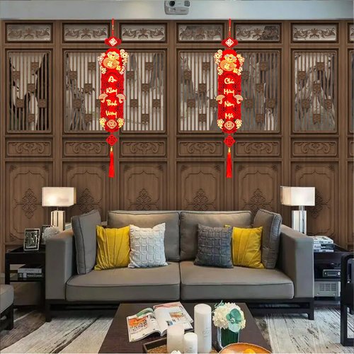 LOONELO Vietnamese New Year Red Hanging Couplets, 2026 Asian Spring Festival Proch Banner for Tết Việt NAM Décor, Traditional Vietnam Lunar Year Door Sign for Door Wall, Câu Đối Treo Tết Nguyên Đán