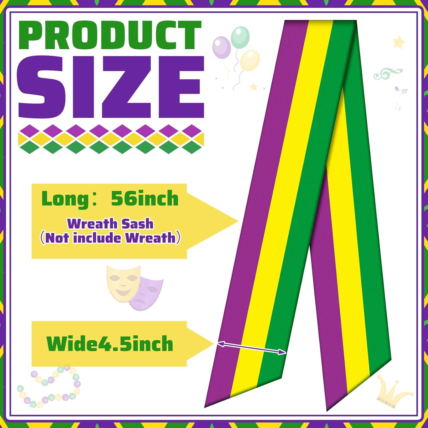 VitalCozy Mardi Gras Wreath Sash - Satin Embroidery Monogram Ribbon for Indoor/Outdoor Decor