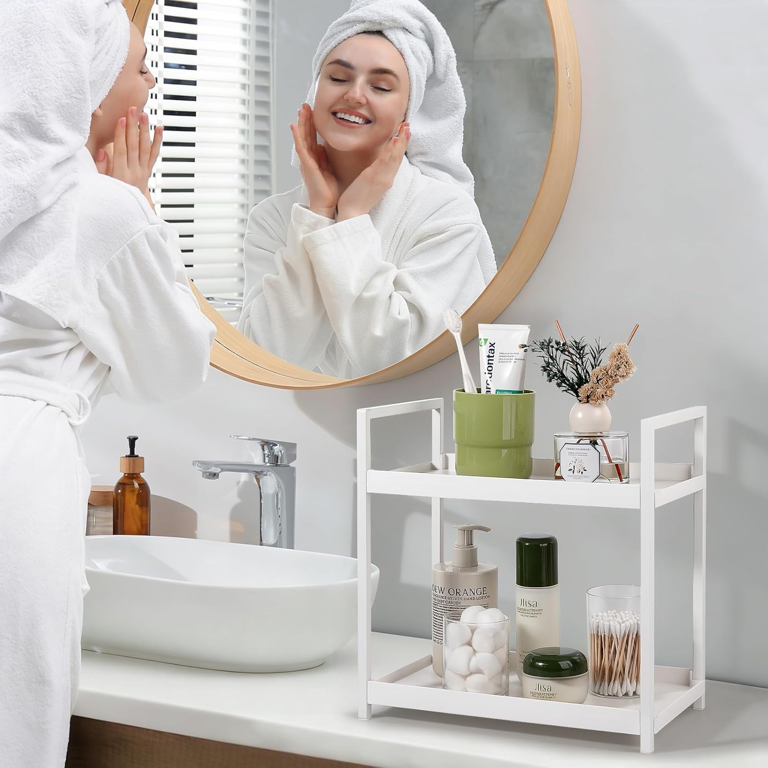 Anyoifax 2-Tier Bathroom Counter Organizer - Vanity Storage Shelf for Makeup & Skincare | Small White