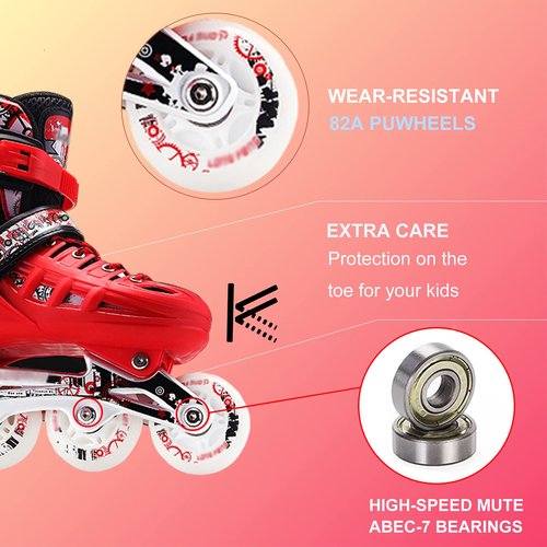 4 Types Size Adjustable Inline Skates Kids Adults for Outdoor Flash Men and Women Roller Skates Beginners Featuring All Illuminating Wheels Roller Shoes Pu High Elastic Wear Wheel -Red_L(6.5-8.5)