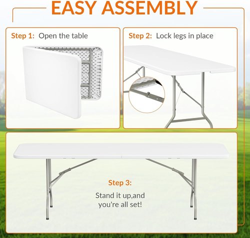 Elevon Heavy Duty Folding Table - 8 Feet Adjustable Height | Portable for Indoor & Outdoor Use