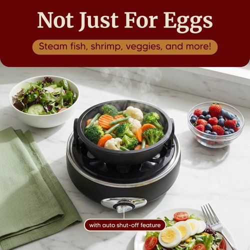 Elite Gourmet Rapid Egg Cooker - 7 Egg Capacity, Auto Shut-Off, Includes Recipe Booklet | Charcoal Grey