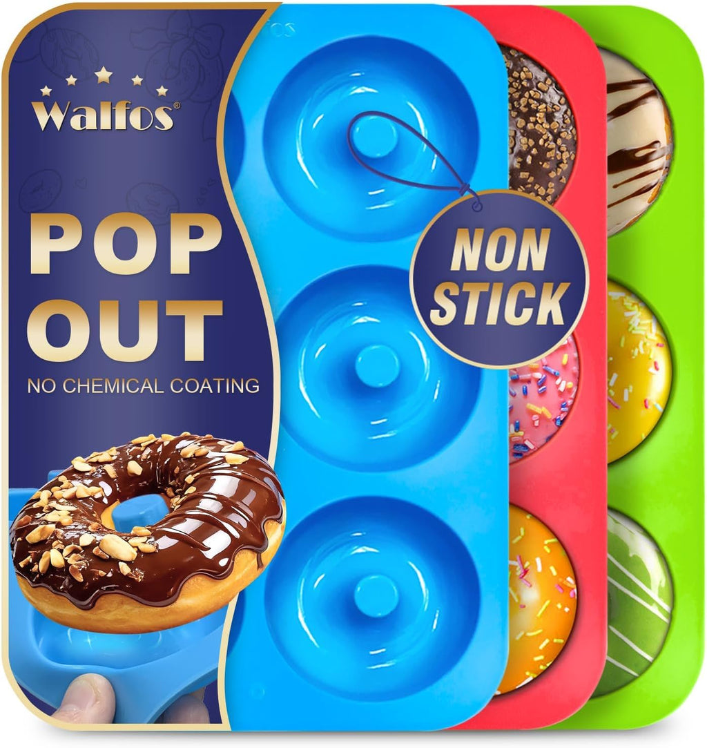 Walfos Non-Stick Donut Pan - Silicone Doughnut Mold, BPA-Free, Easy Release | Set of 3