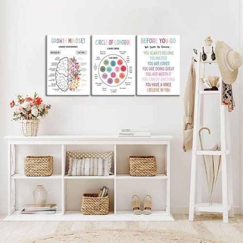 3Pcs Motivational Wall Art by Mental Health | Inspiring Canvas Prints for Therapy Office & Home - 12x16in Framed